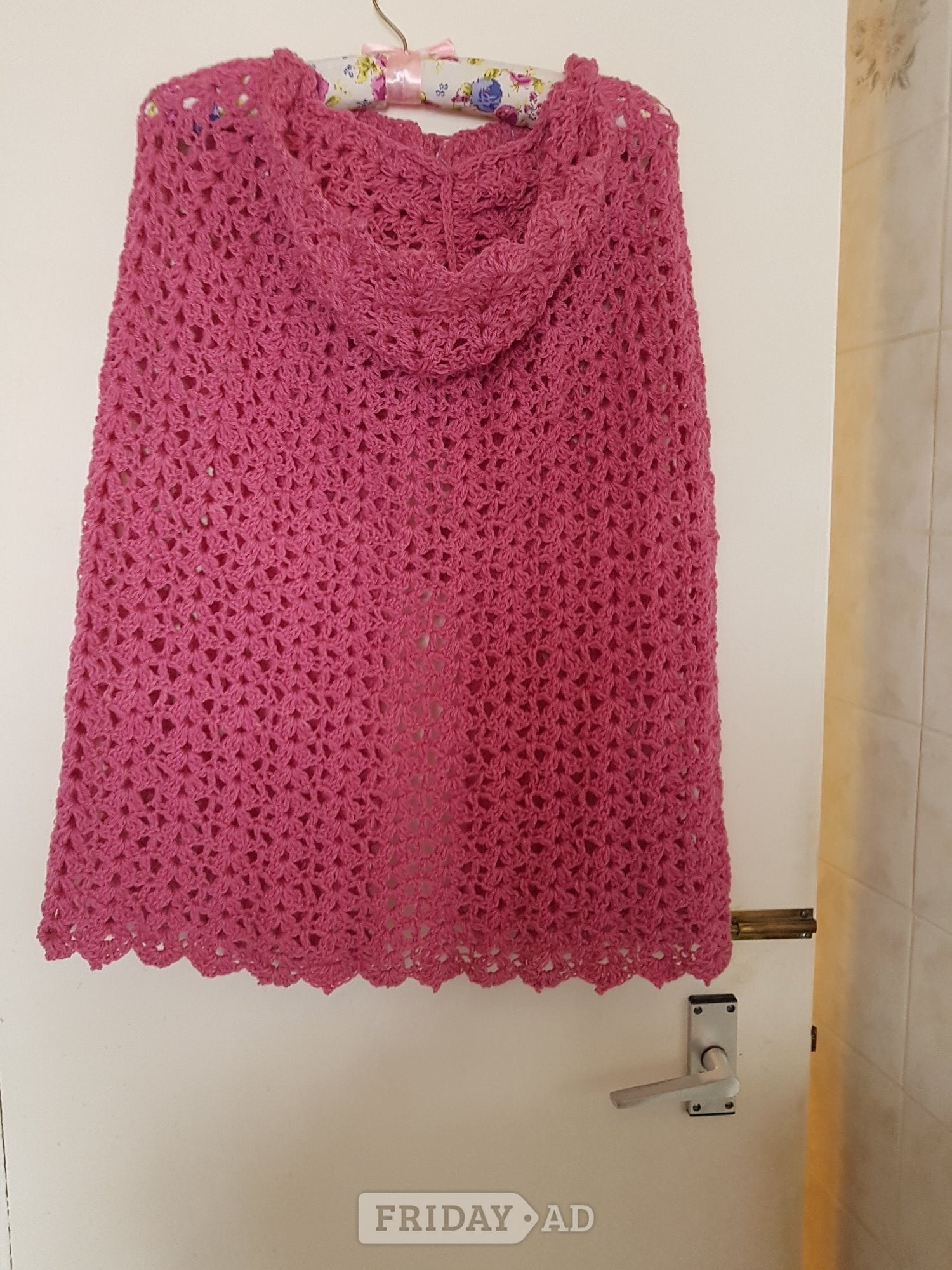 hand crocheted pretty baby cape  with hood-6 months see discrip