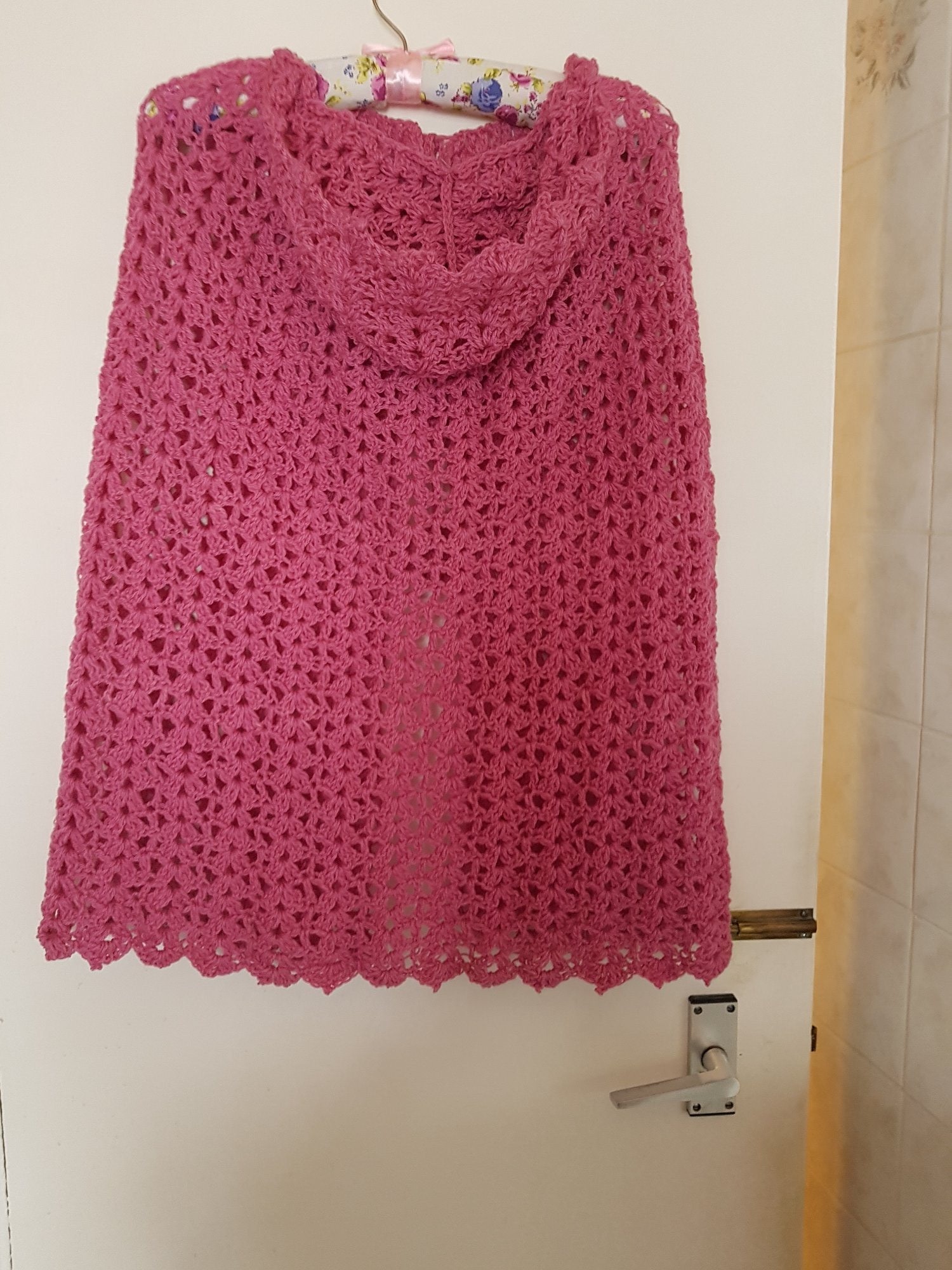 hand crocheted pretty baby cape  with hood-6 months see discrip