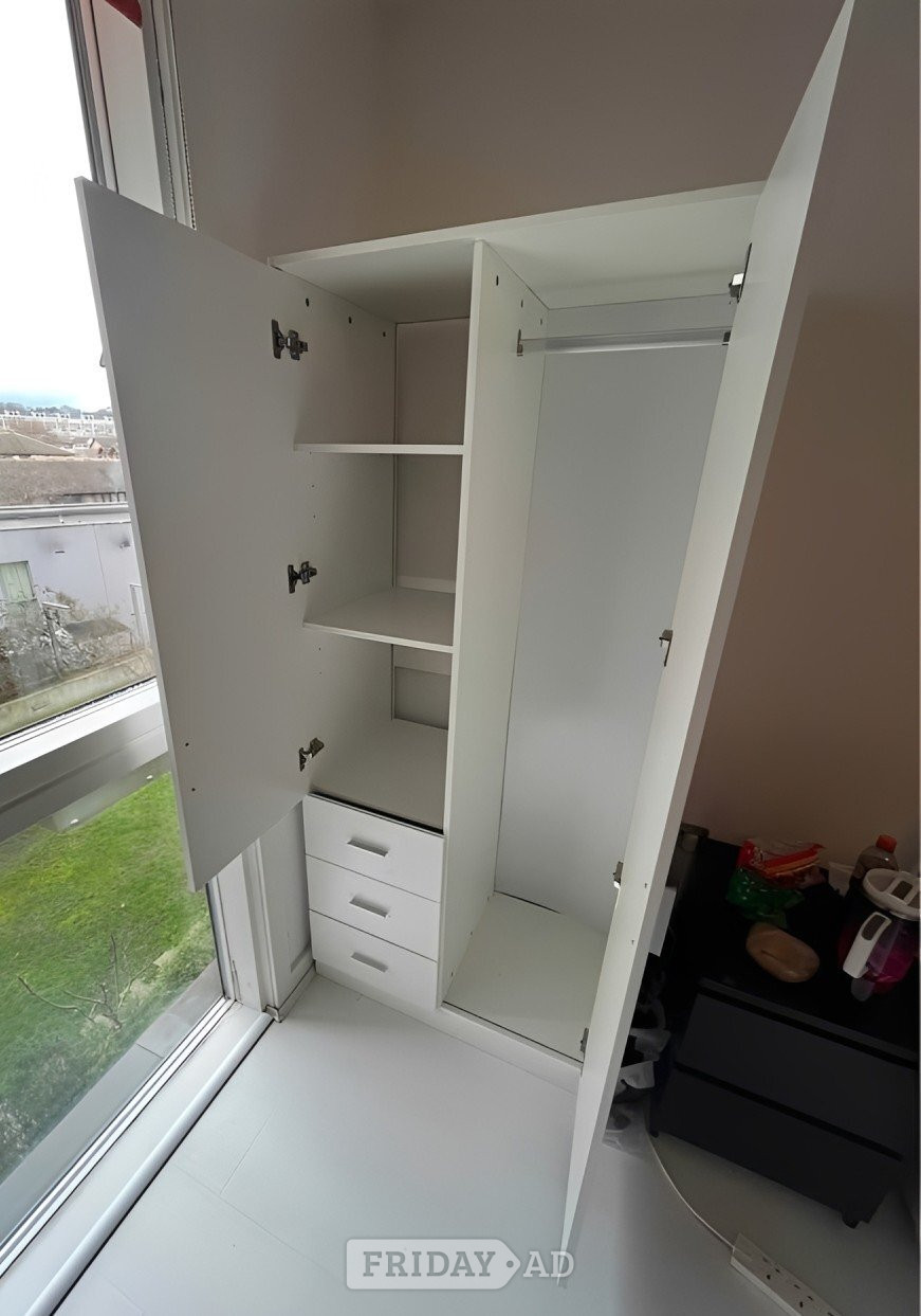IKEA Pax Modern White 2 Door Wardrobe with Small Drawers