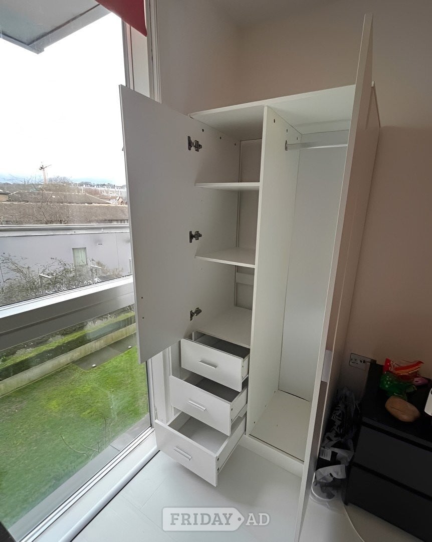 Slough IKEA Pax Modern White 2 Door Wardrobe with Small Drawers