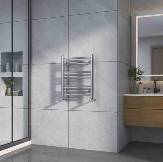 Heizmann 600mmX500mm Straight Heated Chrome Towel Rail Radiator. 