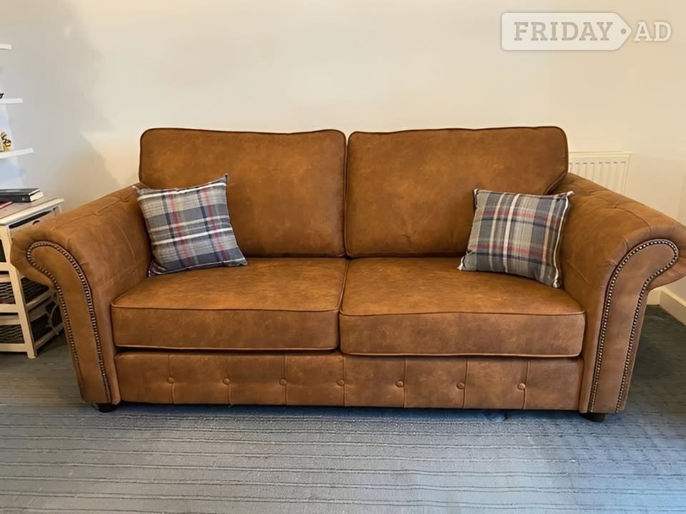  Brown/Tan Leather 2 Seater Sofa & 3 Seater Sofa Set for Sale