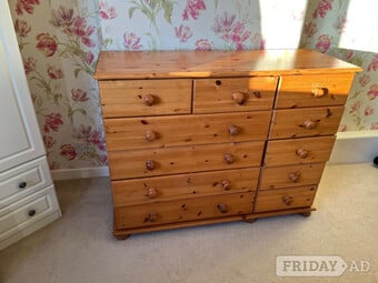 Chest of drawers solid pine 11 drawers W125cm H96 D45 VGC 