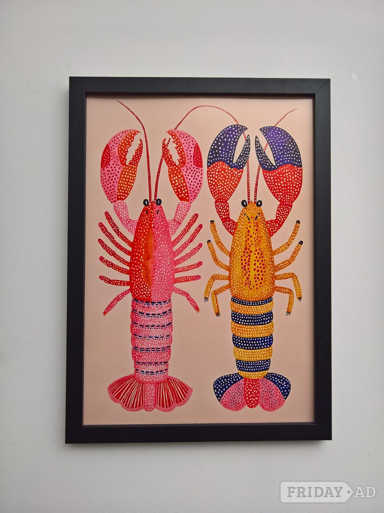 Fareham colorful lobsters wall poster a3 black mdf frame