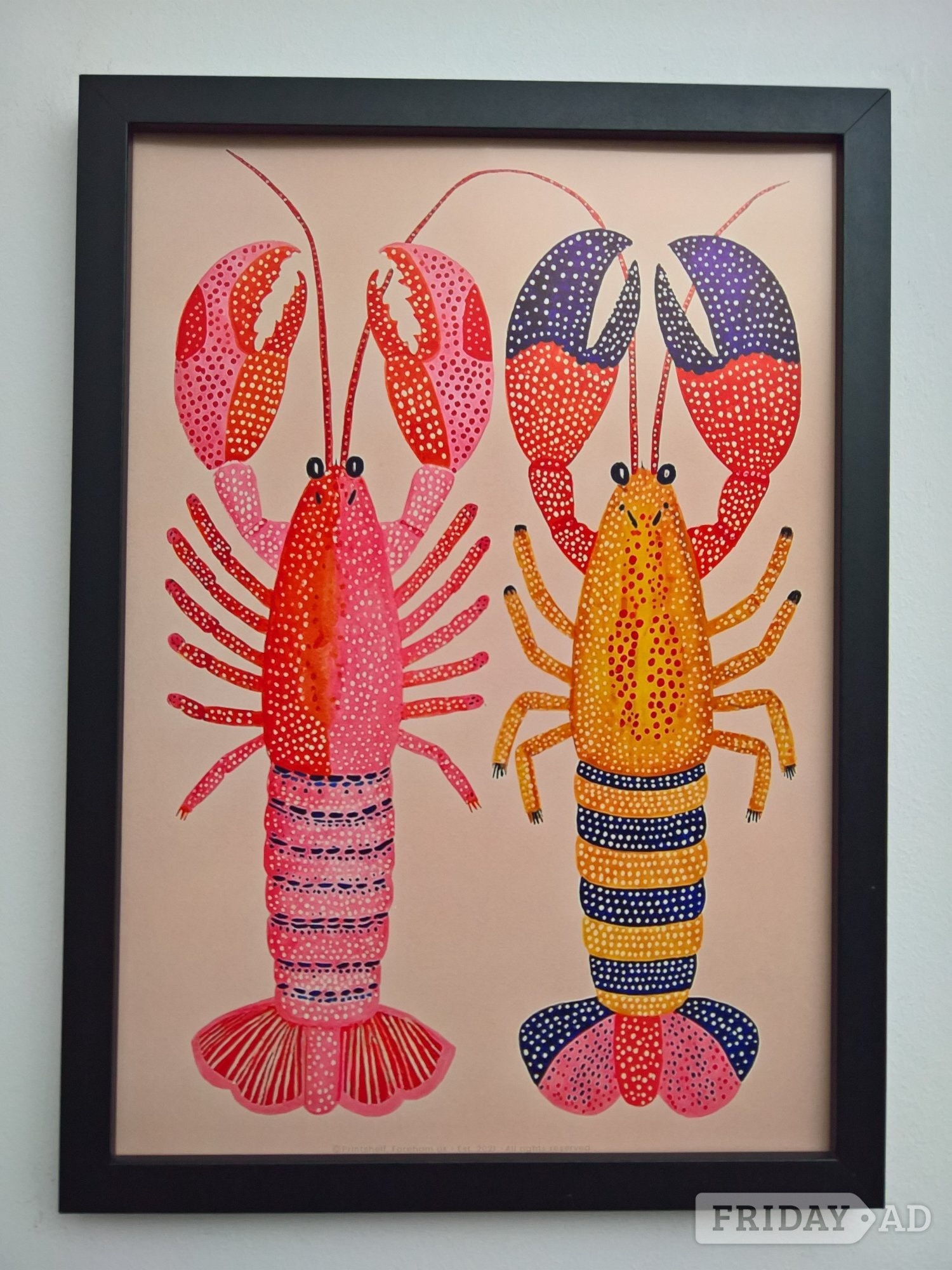 colorful lobsters wall poster a3 black mdf frame - Home Decor in Fareham