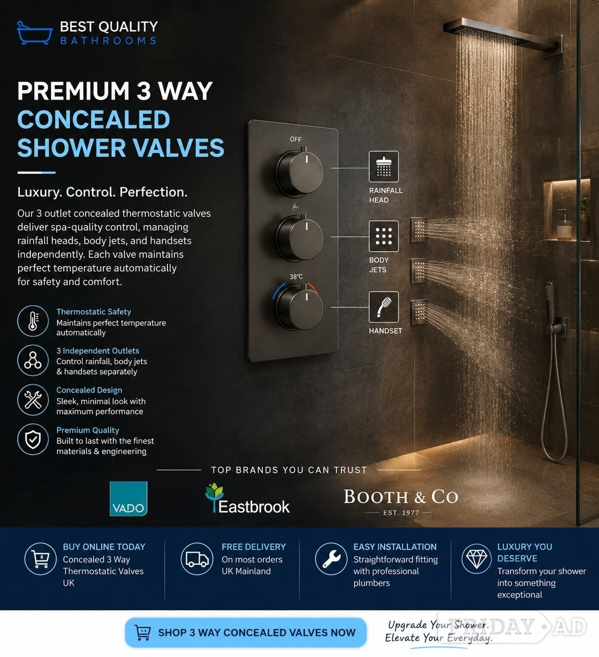 Best Luxury 3 Outlet Concealed Shower Valve Brands in Sheffield