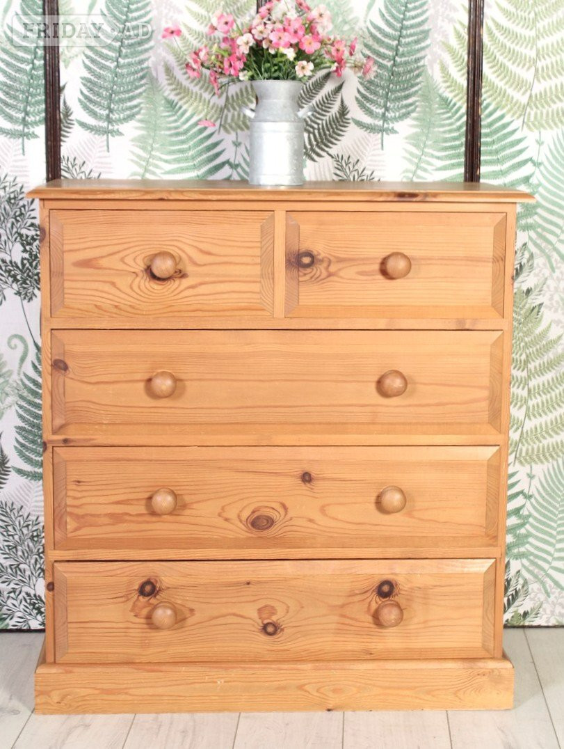 UK Delivery - Farmhouse Pine Chest Of Drawers Clean Condition - Furniture