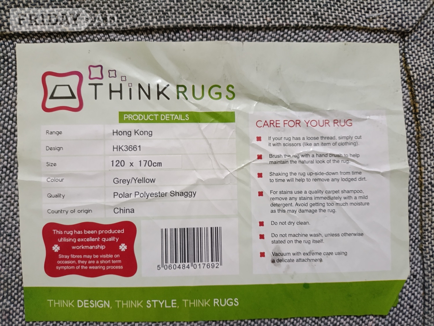 Unused Thinkrugs 120x170cm Polyester rug