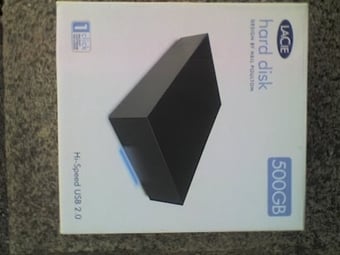 LACIE 500Gb Black External Hard Drive , USB2 Interface with PSU & Cable