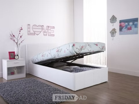 SINGLE - END LIFT WHITE FAUX LEATHER OTTOMAN STORAGE BEDSTEAD in Rotherham