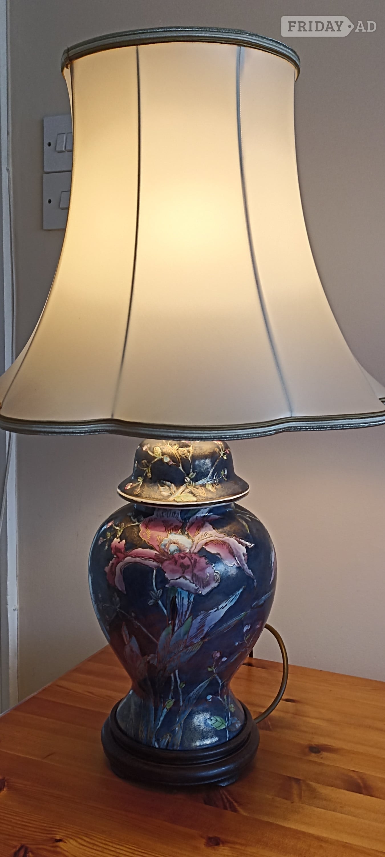 Vintage style floral ginger jar lamp with wooden base and handmad in Uckfield
