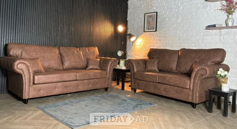 Brand New Tan Leather Chesterfield 3 + 2 Sofa Set – SCS in Merthyr Tydfil