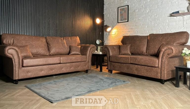 Merthyr Tydfil Brand New Tan Leather Chesterfield 3 + 2 Sofa Set – SCS