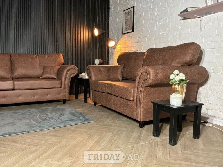 Brand New Tan Leather Chesterfield 3 + 2 Sofa Set – SCS - Furniture