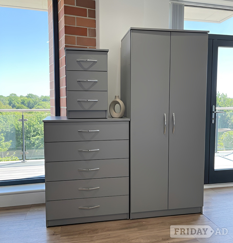 Grey ¬ 2 Door Wardrobe, Chester & Side Unit / Double Door Set !!
