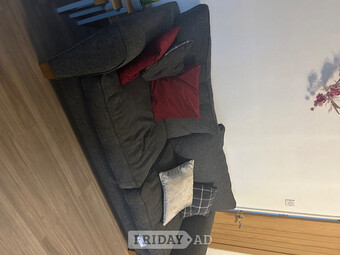 2@3 sofas charcoal will matching pillows and foot stool 