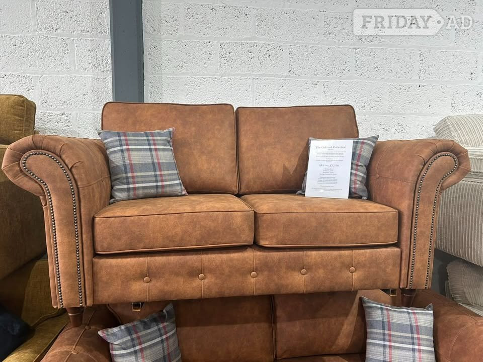 Brand New Tan Leather Chesterfield 3 + 2 Sofa Set – SCS
