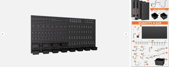 INCLY 158PCS Metal Pegboard Wall Organizer, 48x24" Black Pegboard