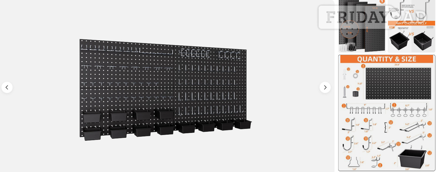 INCLY 158PCS Metal Pegboard Wall Organizer, 48x24" Black Pegboard in Chichester