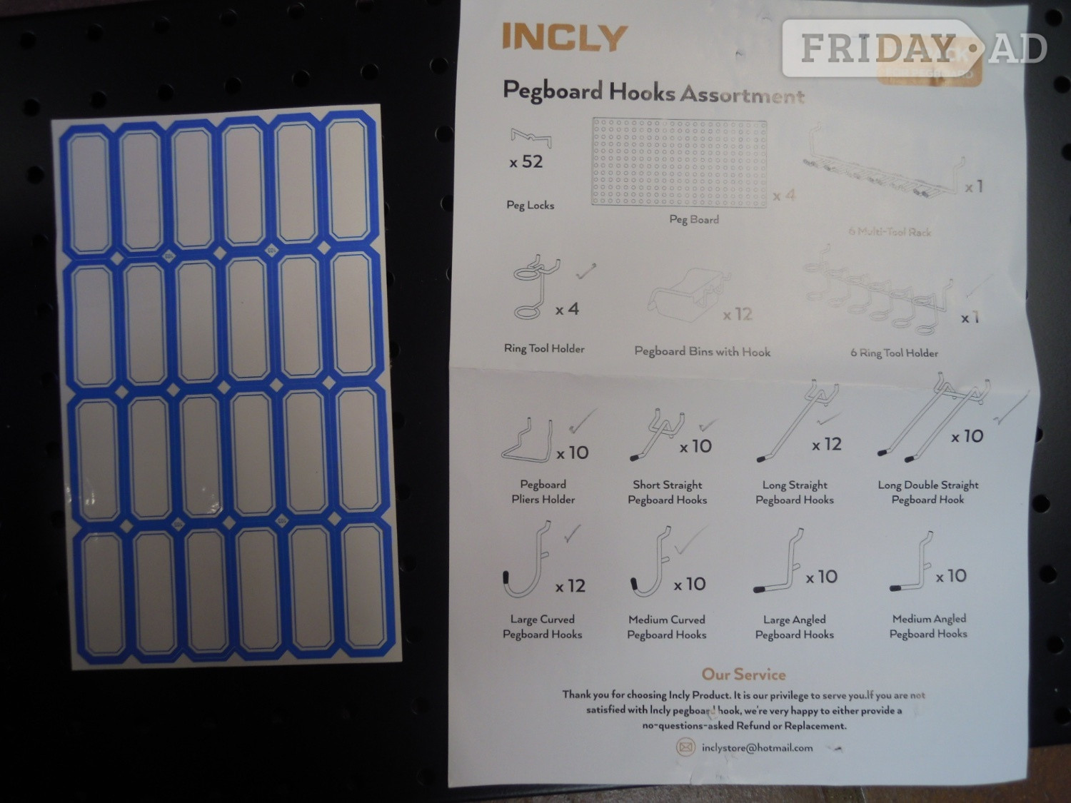 Chichester INCLY 158PCS Metal Pegboard Wall Organizer, 48x24" Black Pegboard