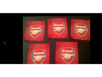 The Gunners patchwork pieces X5, each 5" X 6".