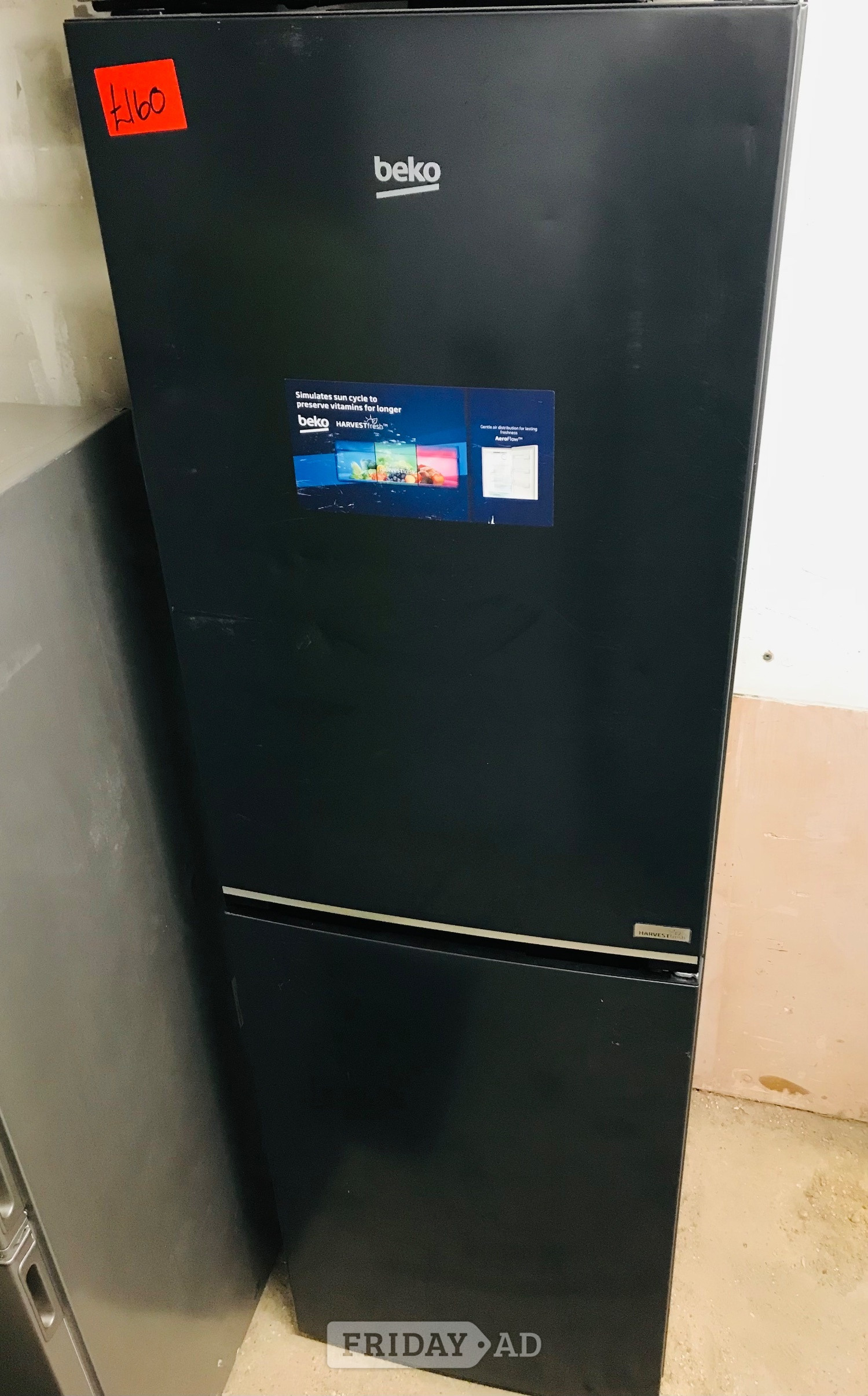 Beko black fridge freezer on top condition 