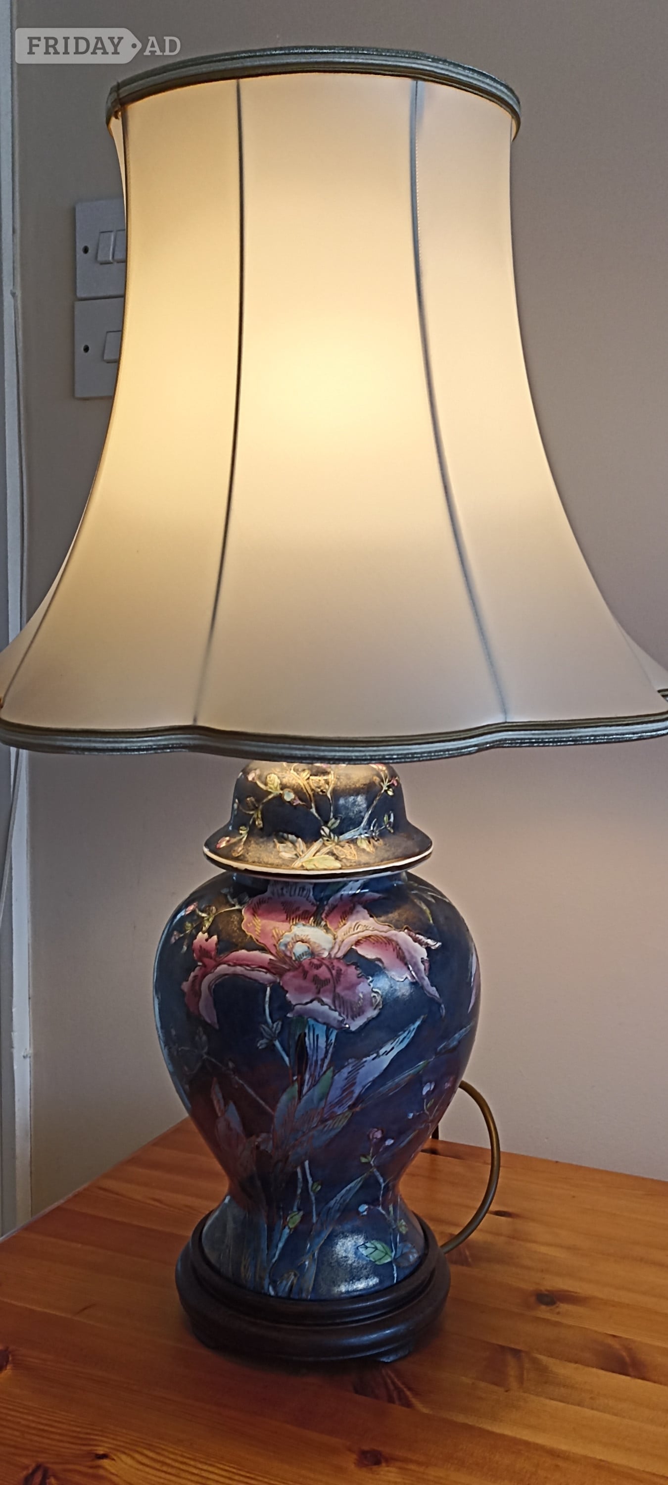 Vintage style floral ginger jar lamp with wooden base and shade. in Uckfield