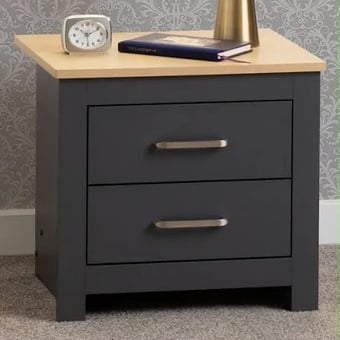 Portland 2 Drawer Bedside Table - Grey/Oak Effect