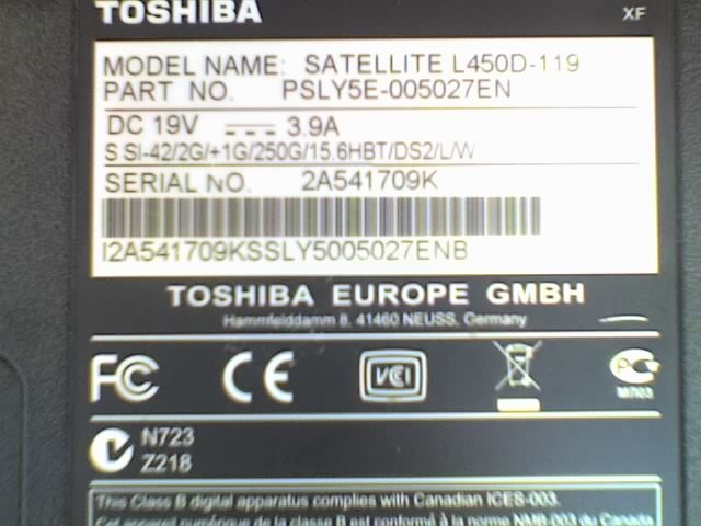 Waterlooville Toshiba Satellite Pro L450D-119 Laptop , AMD , 2.1GHz, 3GB RAM, 250GB HDD - USED