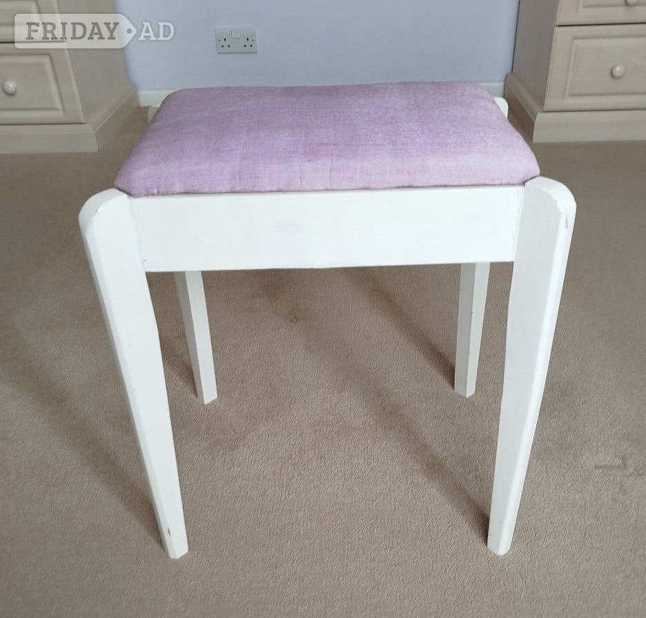 Bedroom stool. Painted wood with padded upholstered seat