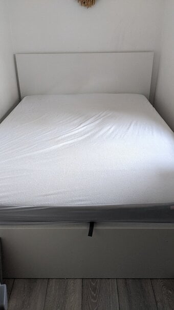 White Malm double bed with drawer