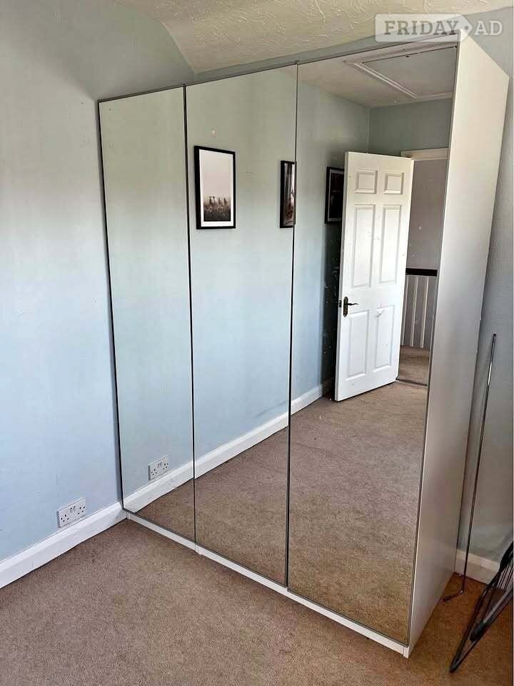 IKEA Pax Fully Mirrored 3 Door Wardrobe, White 2 Door +1 Door Mir in London