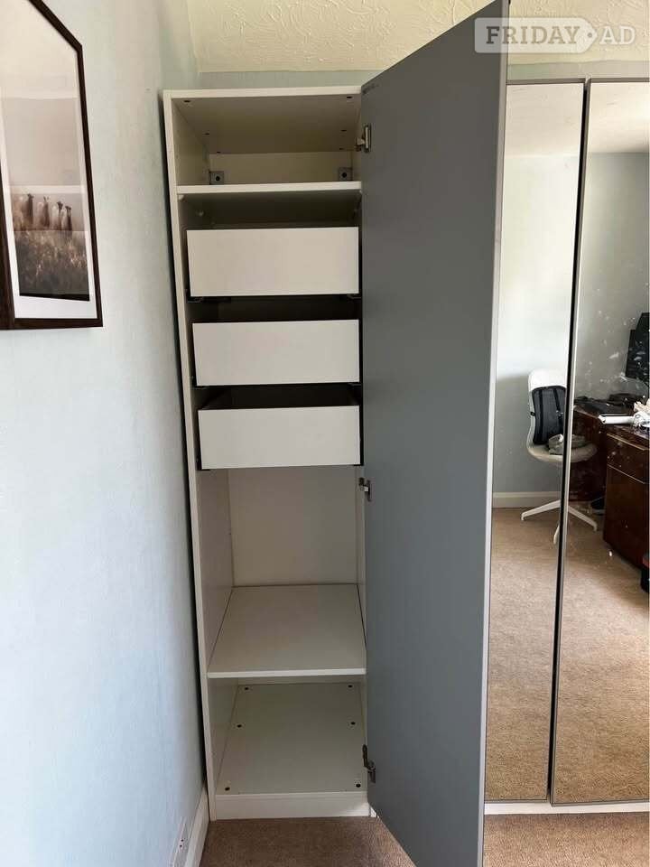IKEA Pax Fully Mirrored 3 Door Wardrobe, White 2 Door +1 Door Mir