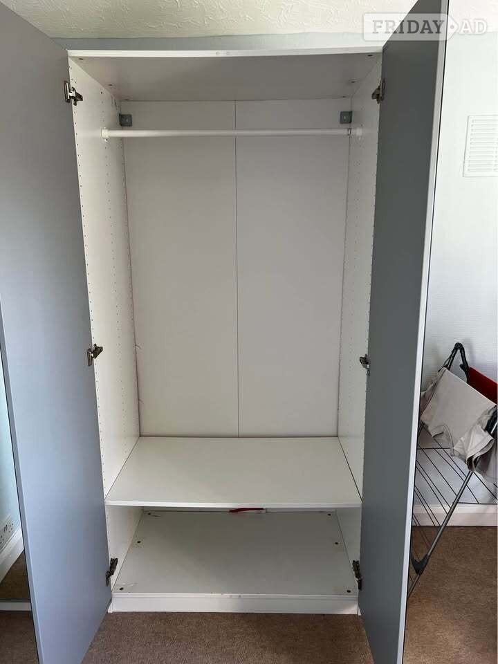 London IKEA Pax Fully Mirrored 3 Door Wardrobe, White 2 Door +1 Door Mir