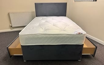 King size apollo mattress with divan base 2 drawers & headboard 