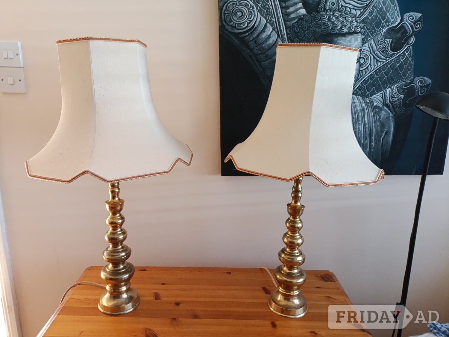 Pair of vintage brass table lamps and shades in Uckfield