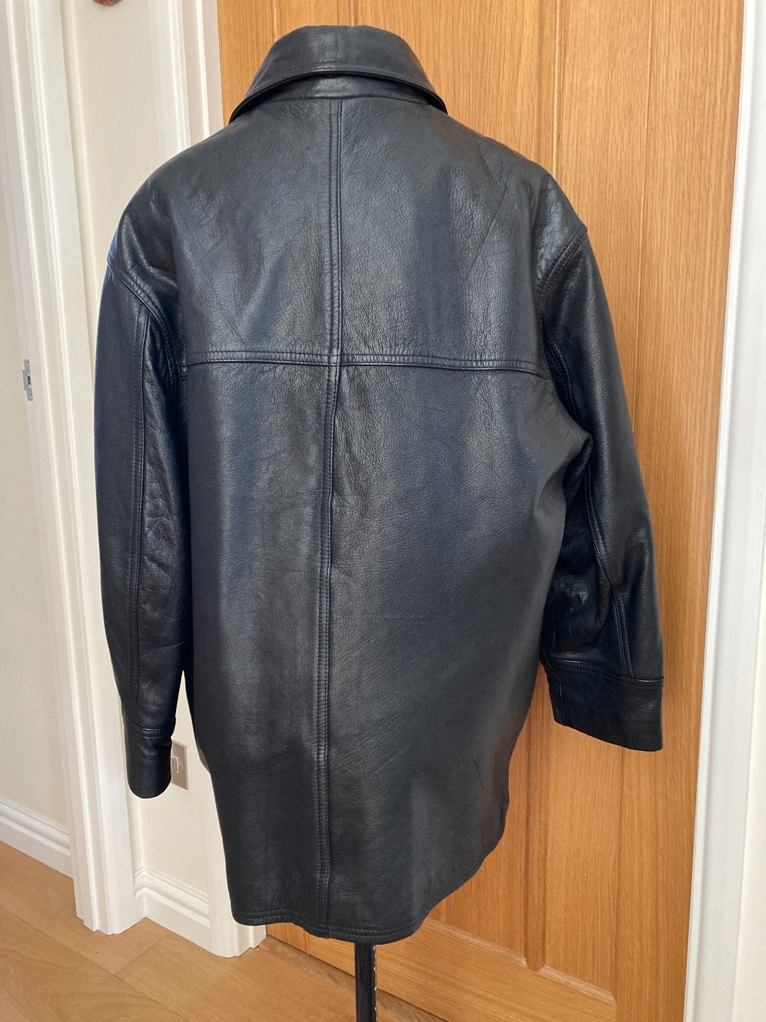 Black Real Leather, 5 Button Blouson Jacket - Size S