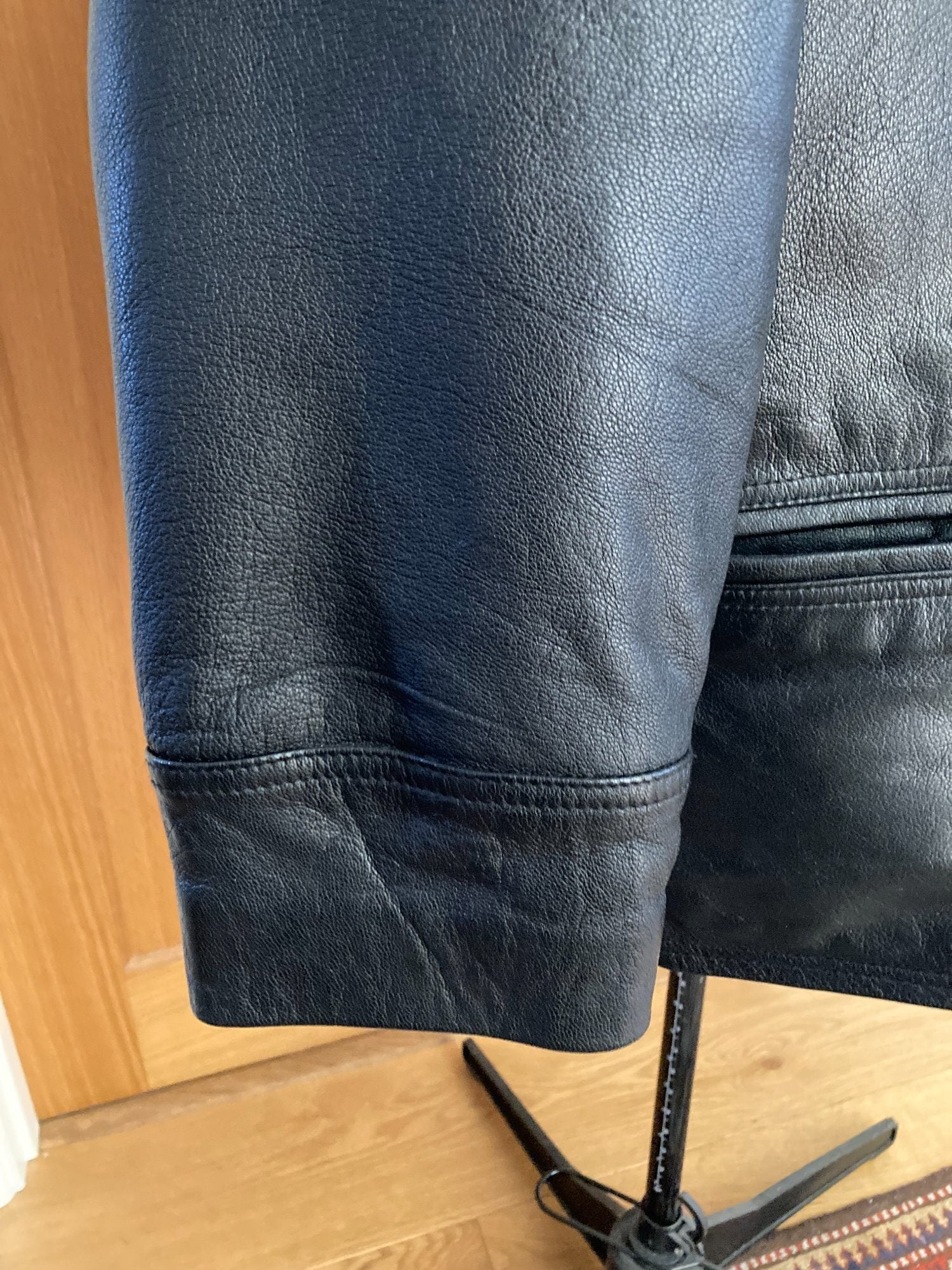 Crawley Black Real Leather, 5 Button Blouson Jacket - Size S