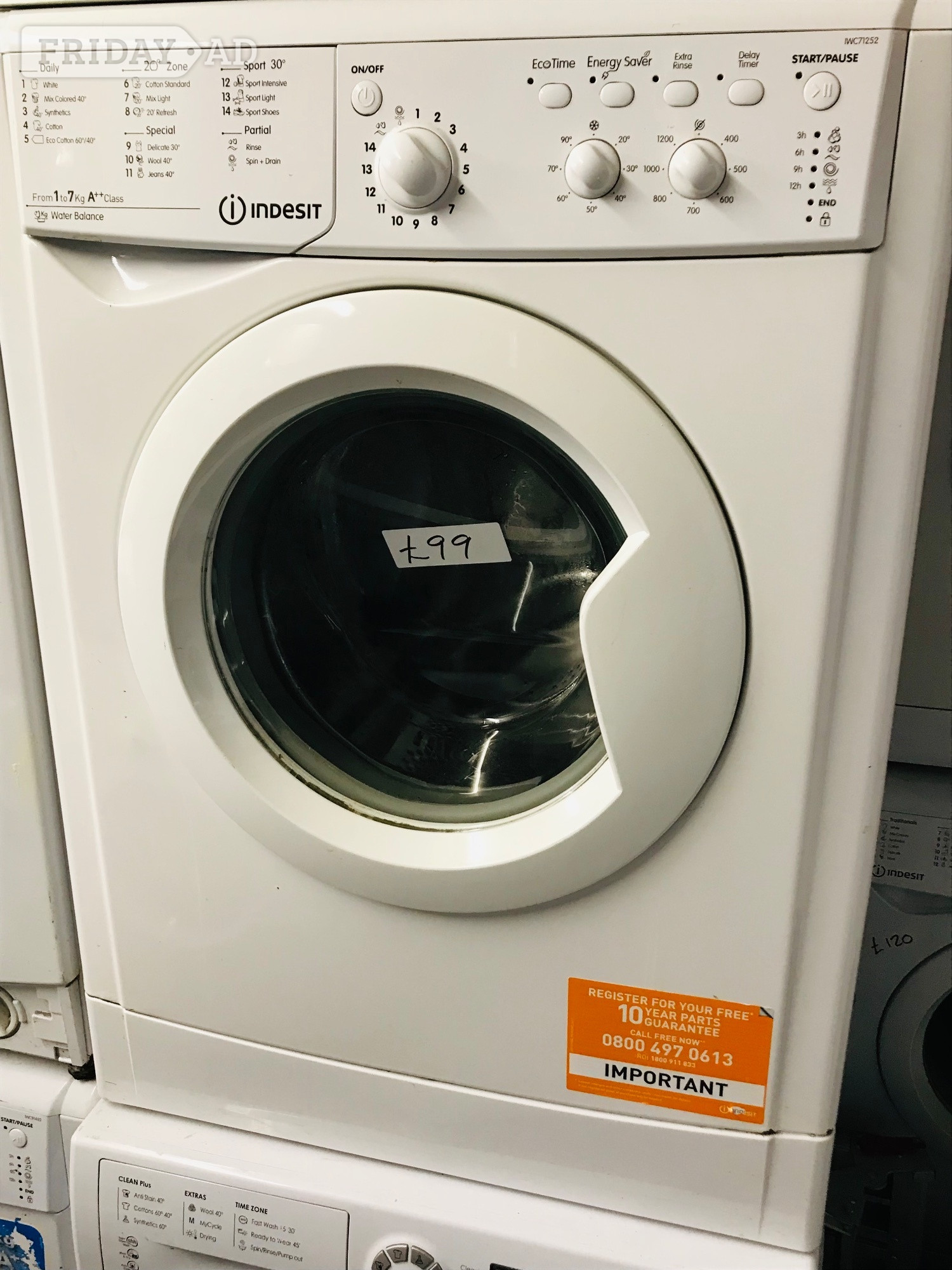 Indesit 7kg load A++ class washing machine  in Rugby