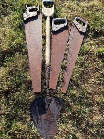 Vintage Spade, Vintage Saws and Butterfly