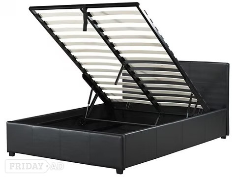4 FOOT - END LIFT BLACK FAUX LEATHER OTTOMAN STORAGE BEDSTEAD in Rotherham