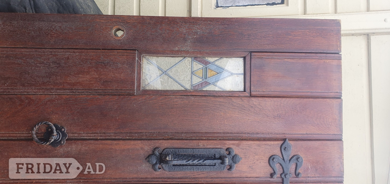 Amazing 1930's Oak front door with small stain glass window