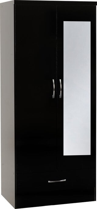 NEVADA 2 DOOR 1 DRAWER WARDROBE WITH MIRROR IN BLACK 