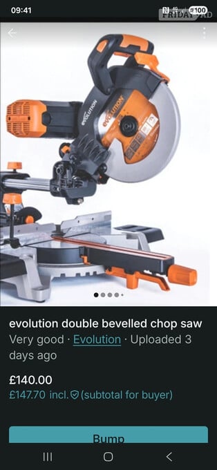 evolution 255mm cut sliding double bevelled chop saw 