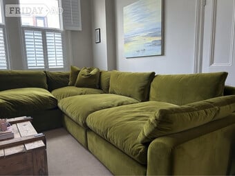 Loaf Cuddlemuffin 5-Seater Corner Sofa in Olive Green Velvet, Mod