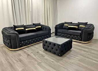  3+2 black & Gold Chesterfield Sofa - Sofa For Sale Near Me | COD