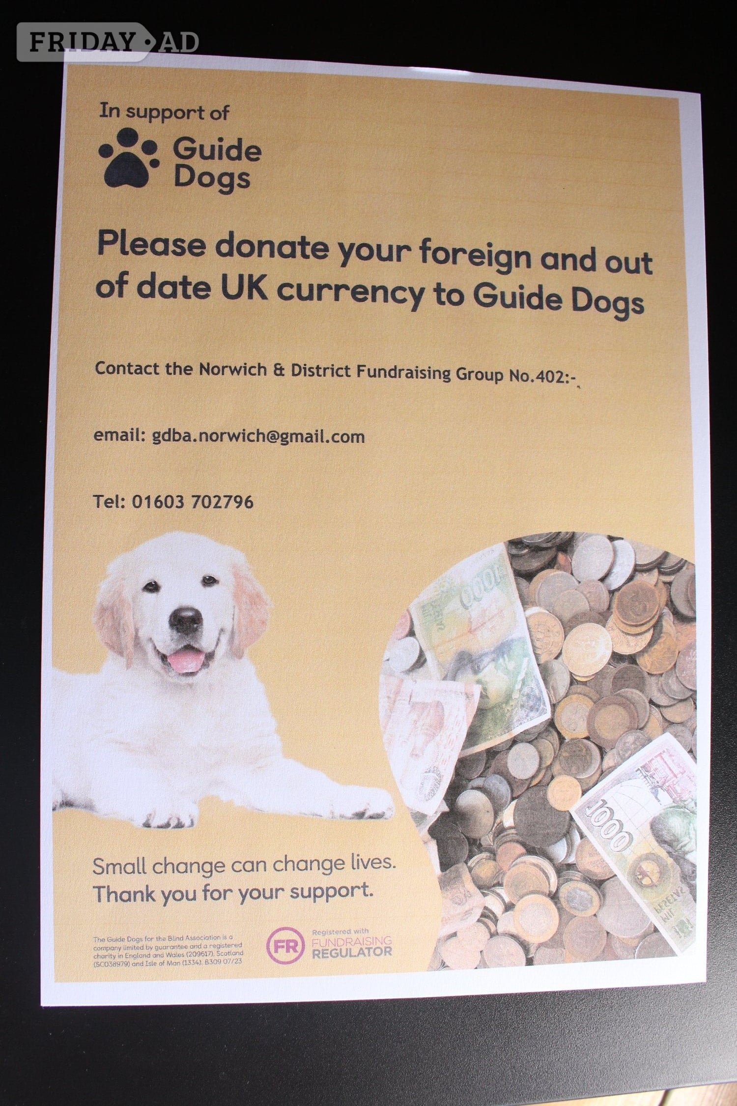 Donation of Foreign and Out of Date English Currency in Norwich