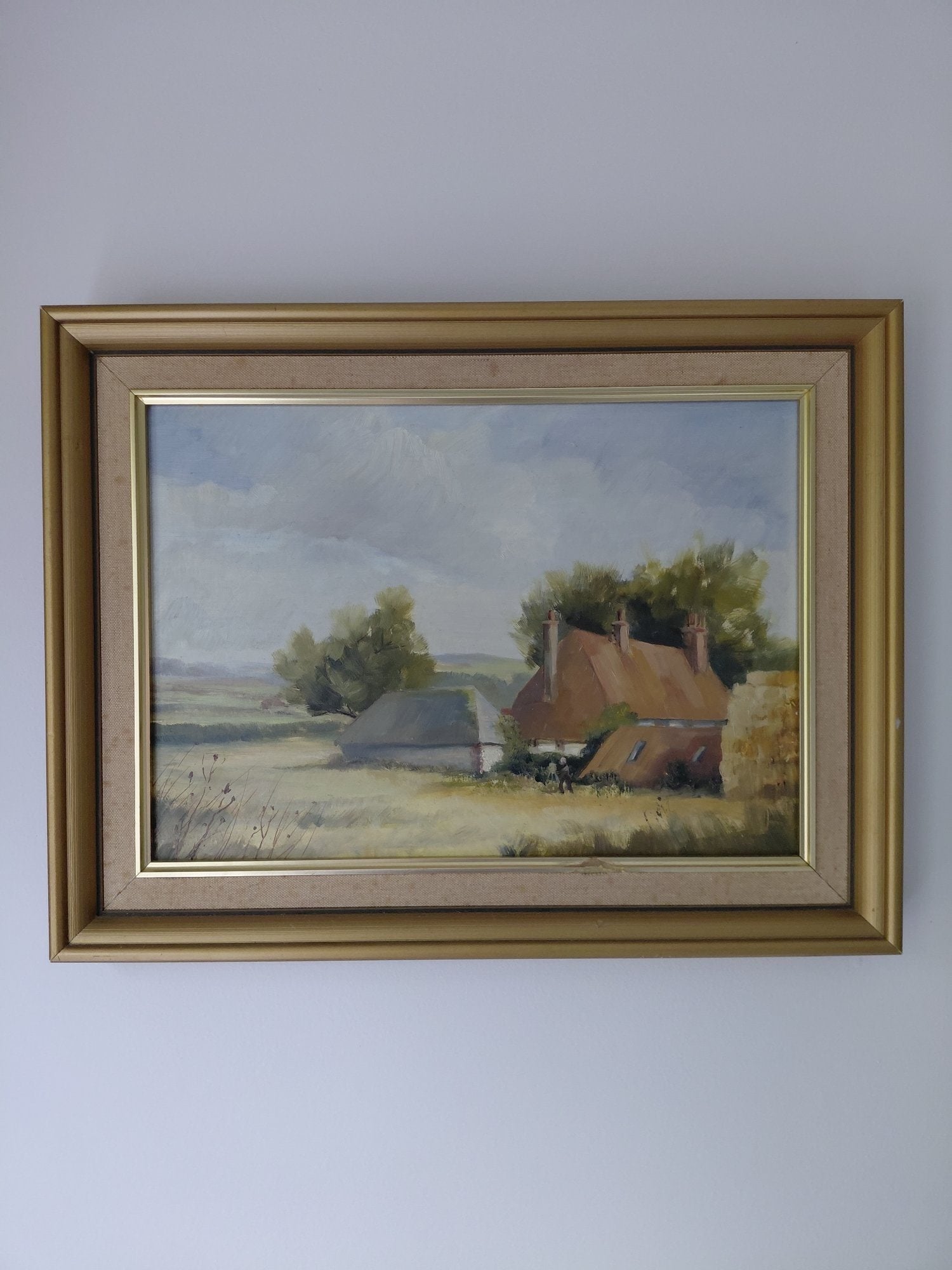 Vintage Framed Oil Painting - Rural Farm Landscape in Winchester