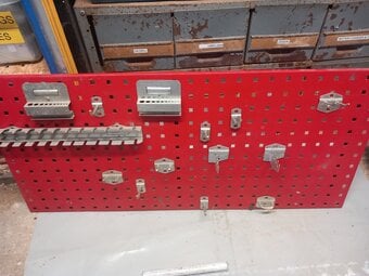 Workshop steel tool storage board with hooks and clips