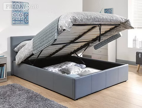 KING SIZE - END LIFT GREY FAUX LEATHER OTTOMAN STORAGE BEDSTEAD in Rotherham